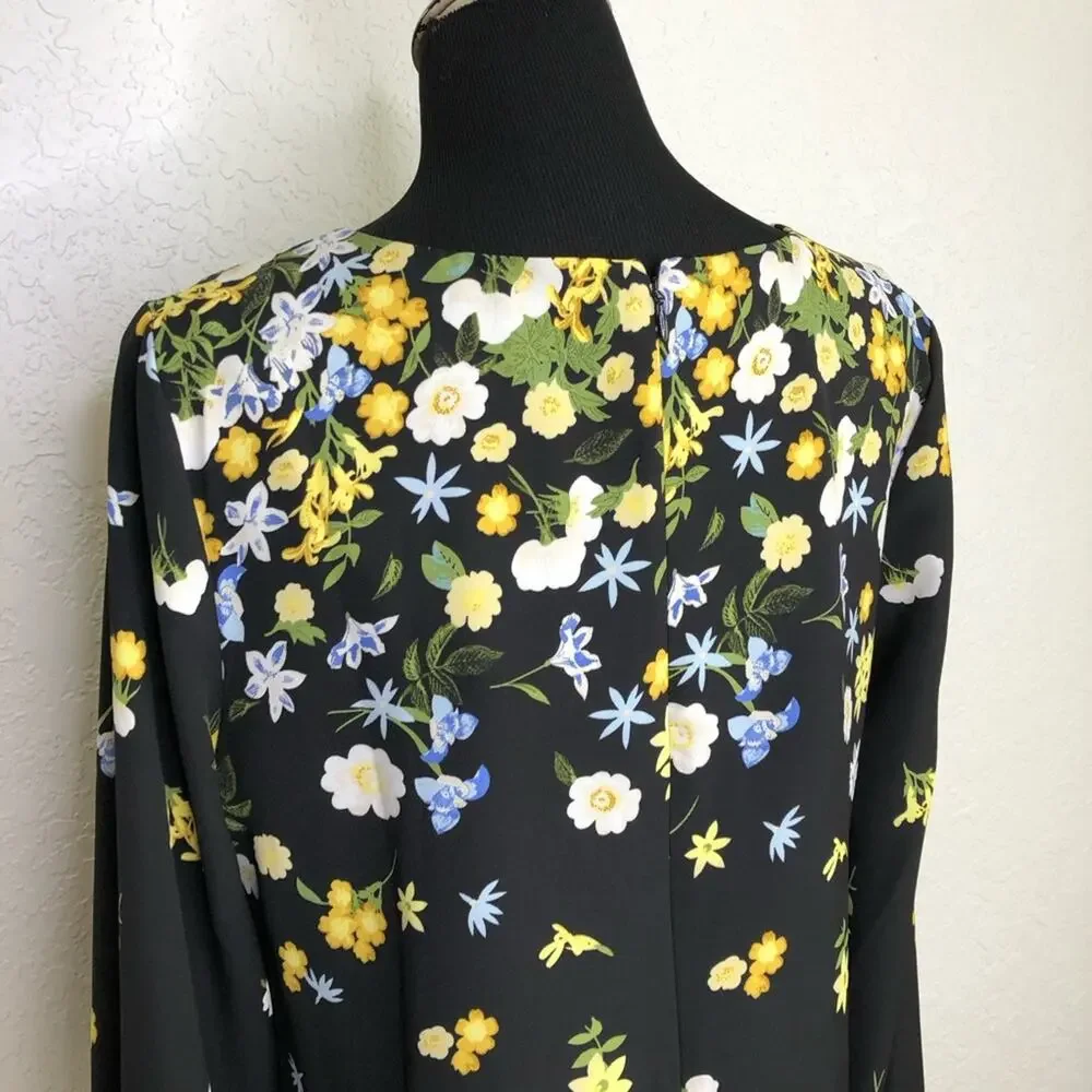 Ann Taylor Factory black yellow white floral long sleeve dress size Medium